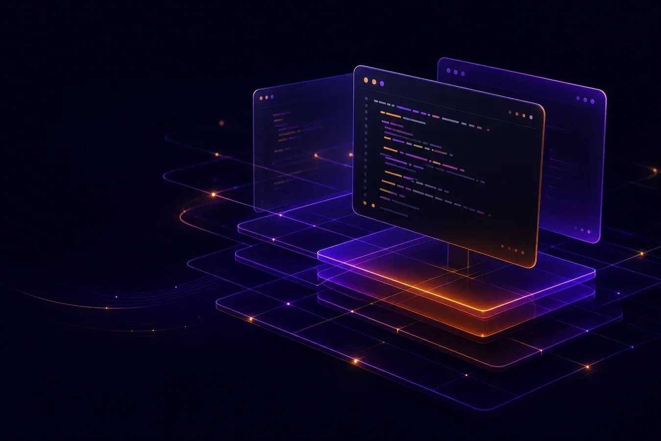 Layered screens representing the technology behind the product